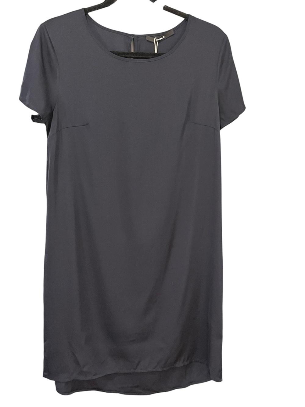 Quince 100% Silk Shift Dress S Navy Short Sleeve High Low Hem NWT Washable